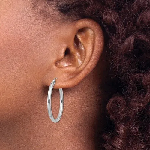 14K W Gold 2.3mm Hoop Earrings