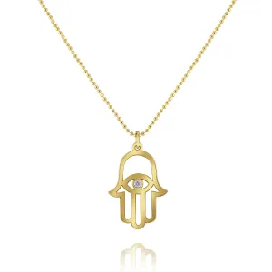 14k Yellow Gold Diamond Hamsa Necklace