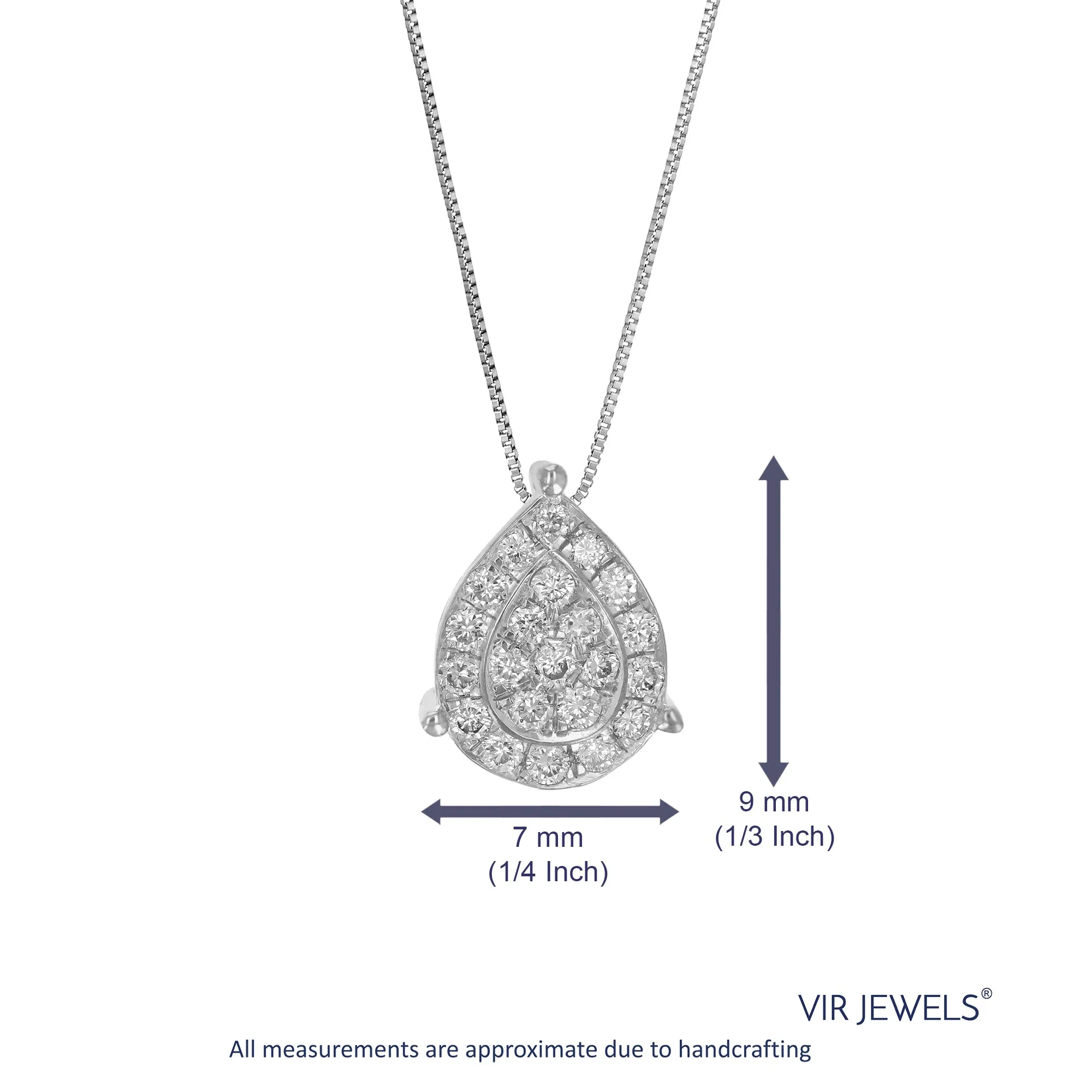 1/5 cttw Lab Grown Diamond Pear Pendant Necklaces Sterling Silver