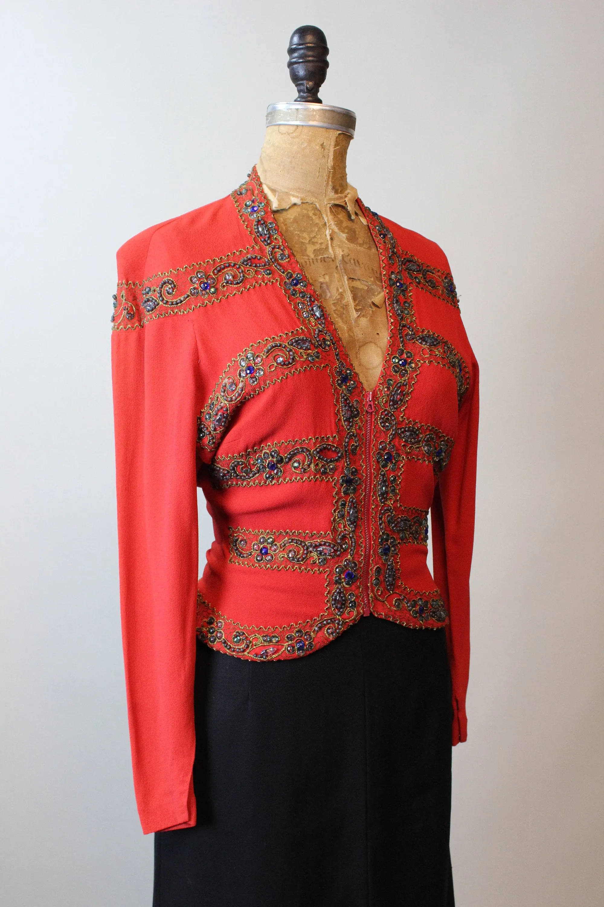 1940s GEM ENCRUSTED rayon jacket top small | new winter