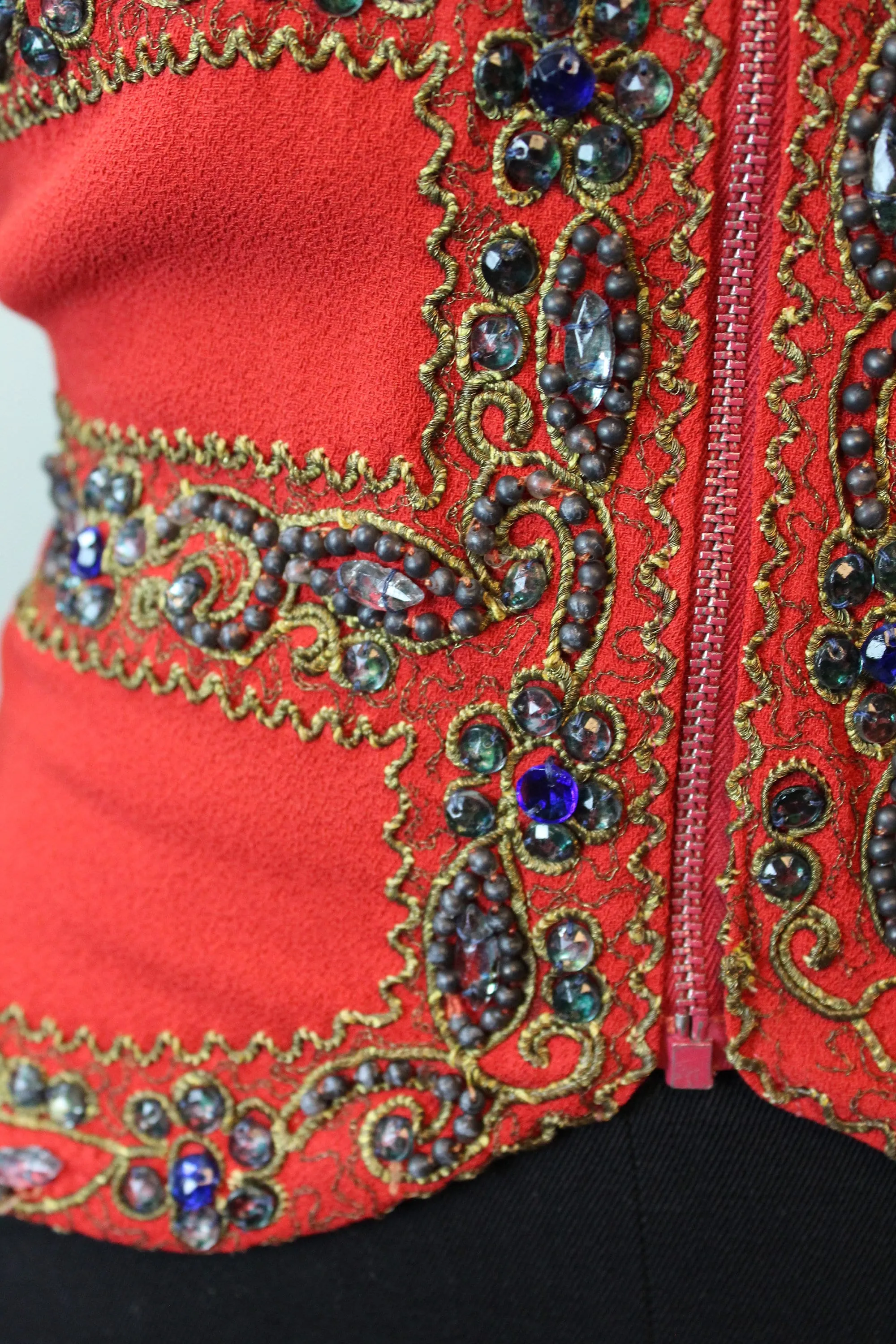 1940s GEM ENCRUSTED rayon jacket top small | new winter