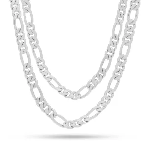 8mm White Gold Figaro Choker Set