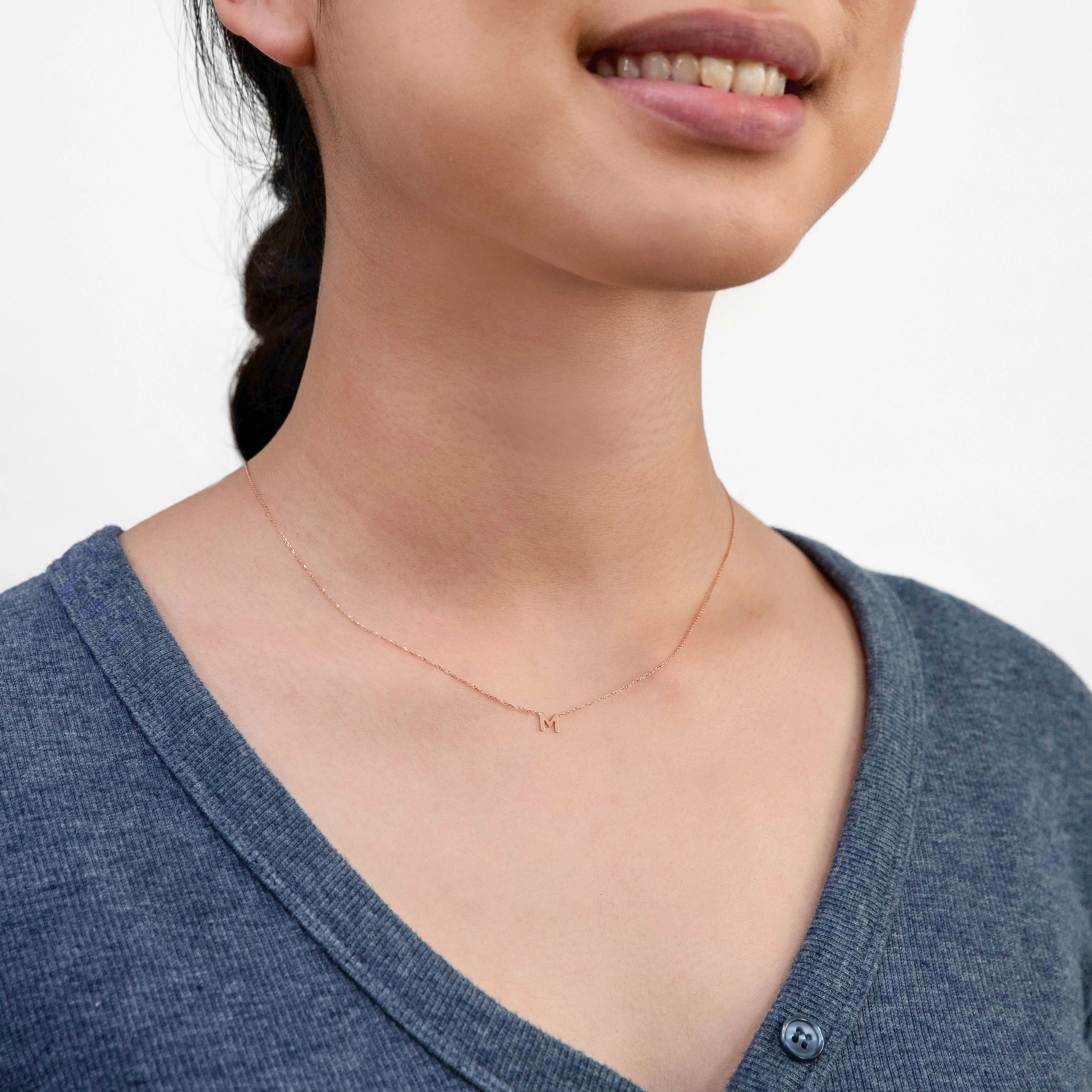9ct Rose Gold Initial "M" Pendant On 43cm Chain