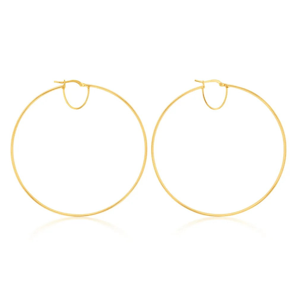 9ct Silverfilled Yellow Gold Plain 60mm Hoop Earrings