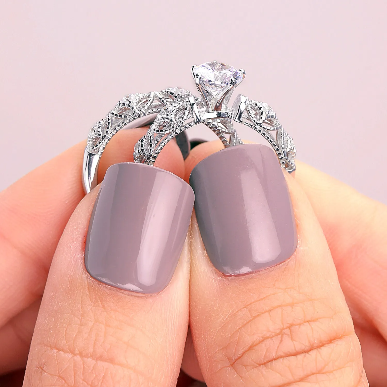 Antique Style Cocktail Statement Ring with Milgrain CZ Solitaire Sterling Silver