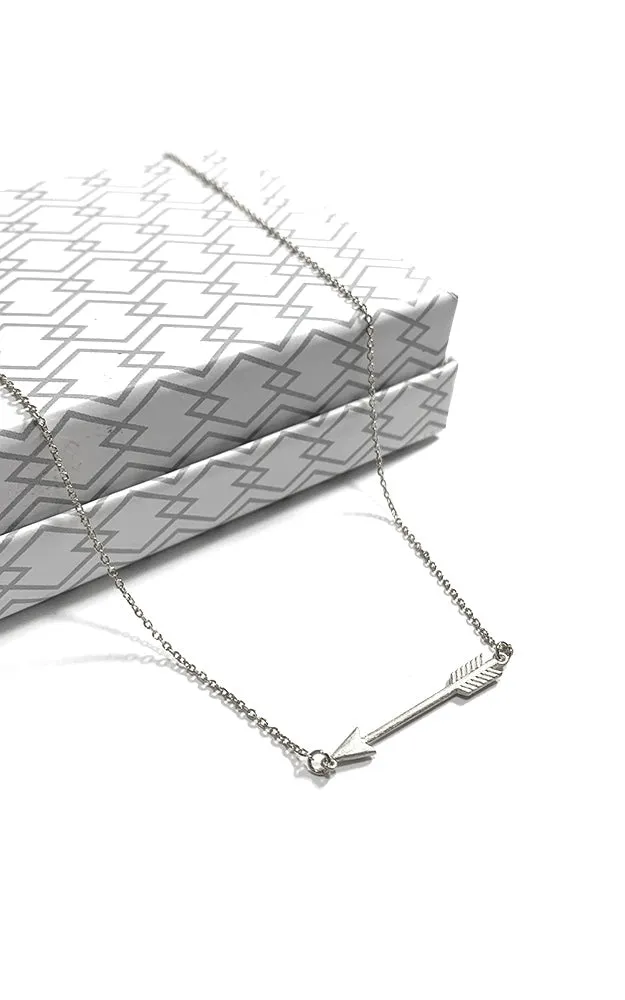 BJNA024MS Matte Silver "Side-way" Arrow Pendant Necklace
