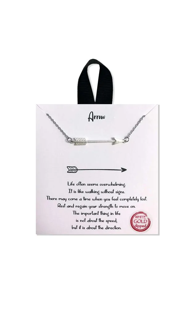 BJNA024MS Matte Silver "Side-way" Arrow Pendant Necklace