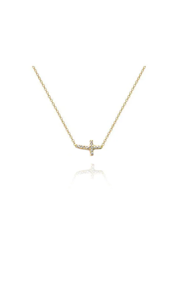 BJNA060GDCRY Gold Side-way Cross Stones Necklace
