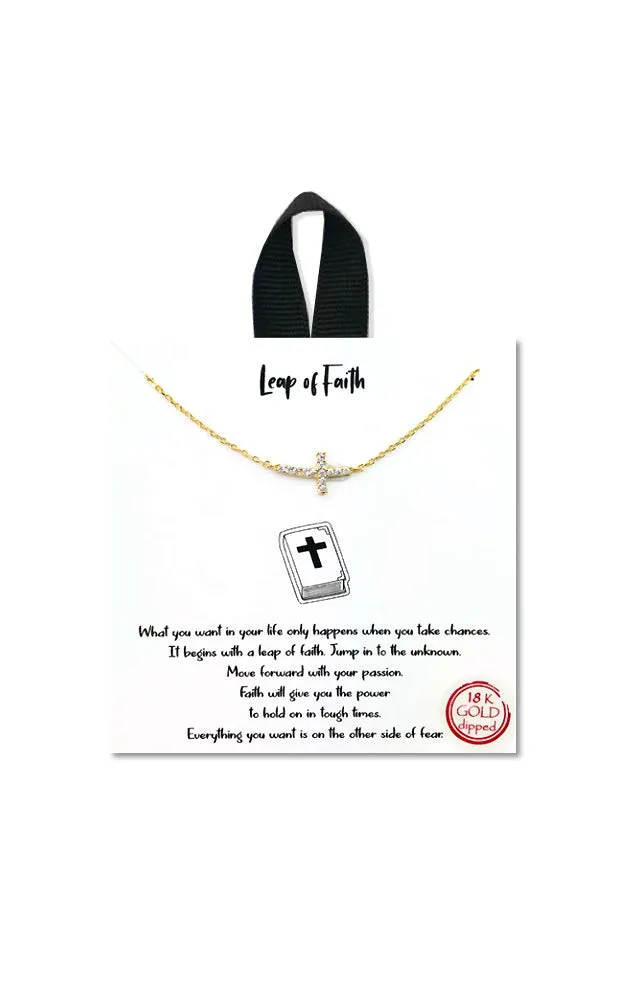 BJNA060GDCRY Gold Side-way Cross Stones Necklace