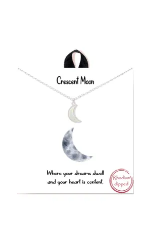 BJNA407RH Rhodium "Crescent" Mother of Pearl Crescent Moon Necklace