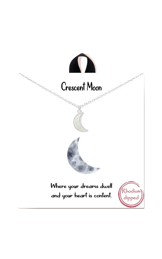 BJNA407RH Rhodium "Crescent" Mother of Pearl Crescent Moon Necklace