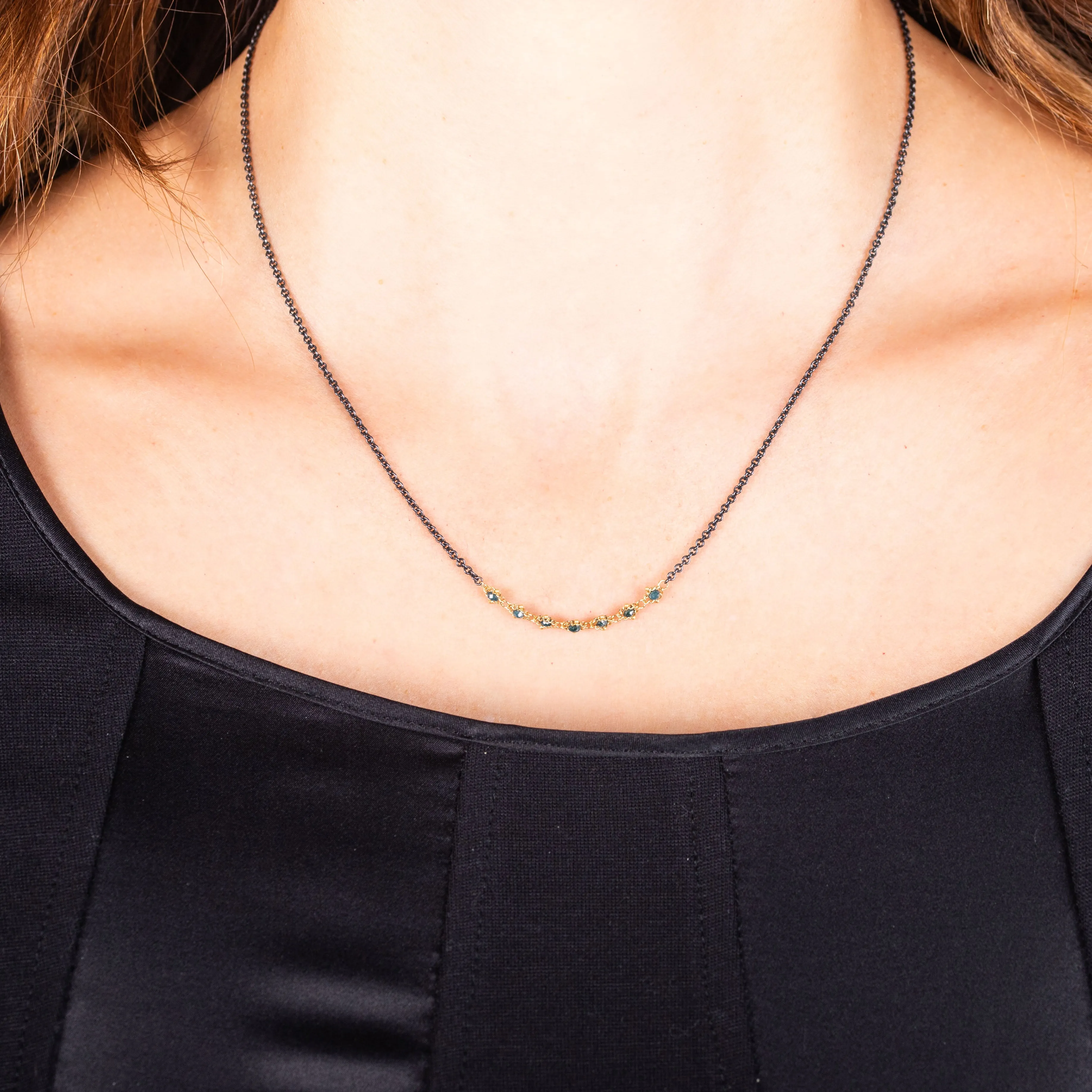 Contrast Textile Necklace in Blue Diamond
