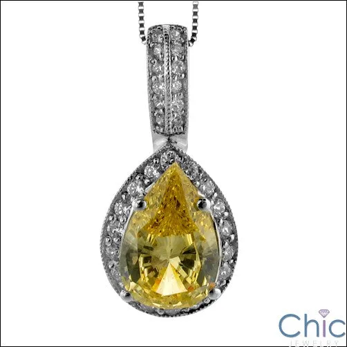 Cubic Zirconia Cz 4 Ct Canary Pear Pave Bail Pendant
