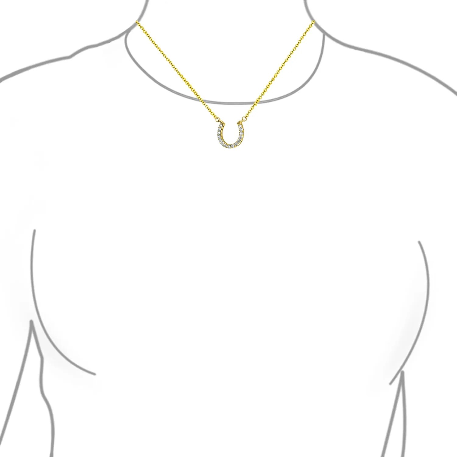 CZ Pave Cubic Zirconia Horseshoe Pendant Necklace 14K Gold Plated Silver