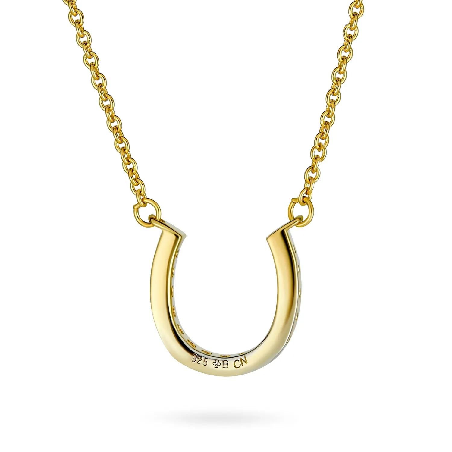 CZ Pave Cubic Zirconia Horseshoe Pendant Necklace 14K Gold Plated Silver
