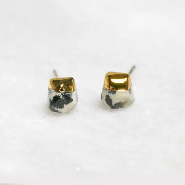 Dalmatian Jasper Gold-Dipped Stud Earrings