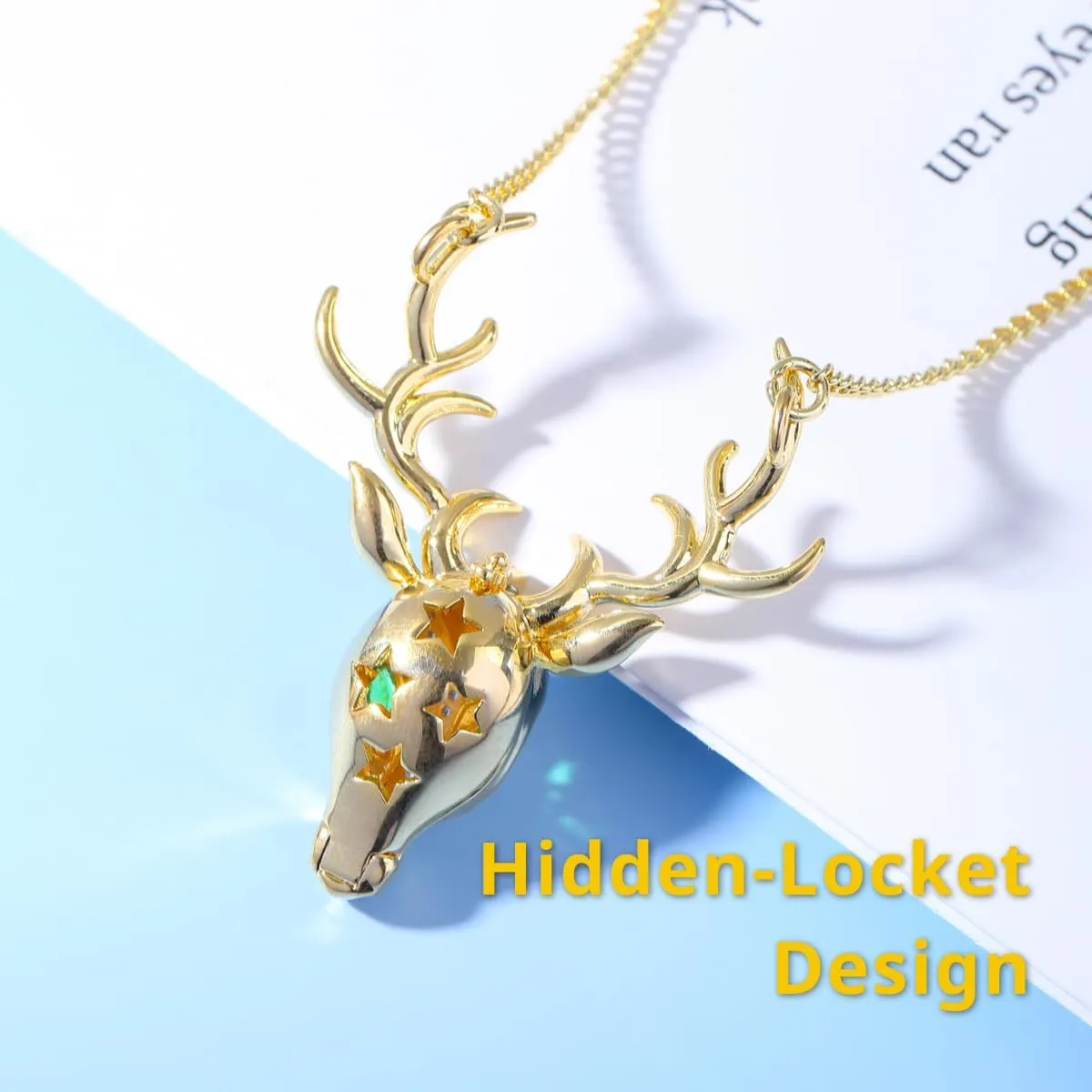 Deer Aromatherapy Necklace, Essential Oils Diffuser Locket Pendant with 10 PCS Felt Balls and 22" Chain for Women