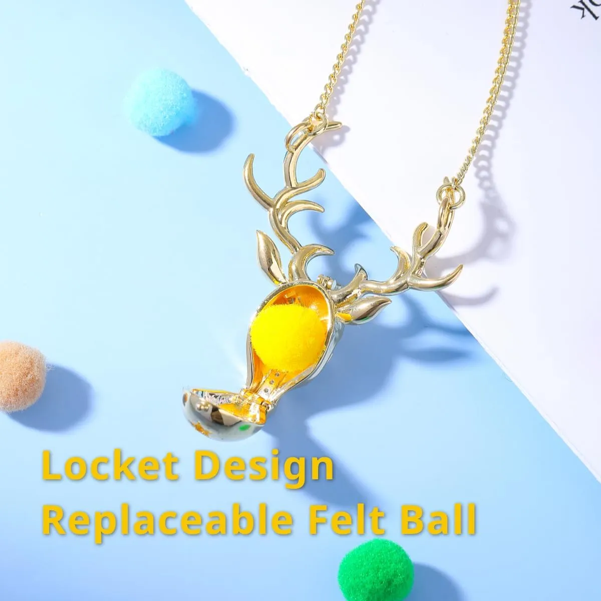 Deer Aromatherapy Necklace, Essential Oils Diffuser Locket Pendant with 10 PCS Felt Balls and 22" Chain for Women