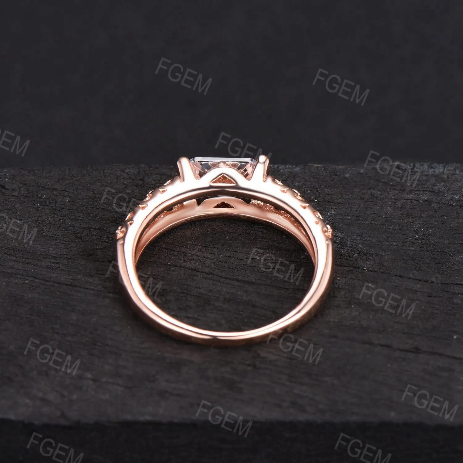 East West Emerald Cut Moissanite Engagement Ring Dainty Minimalist Ring Moissanite Solitaire Wedding Ring Filigree Band Anniversary Gifts