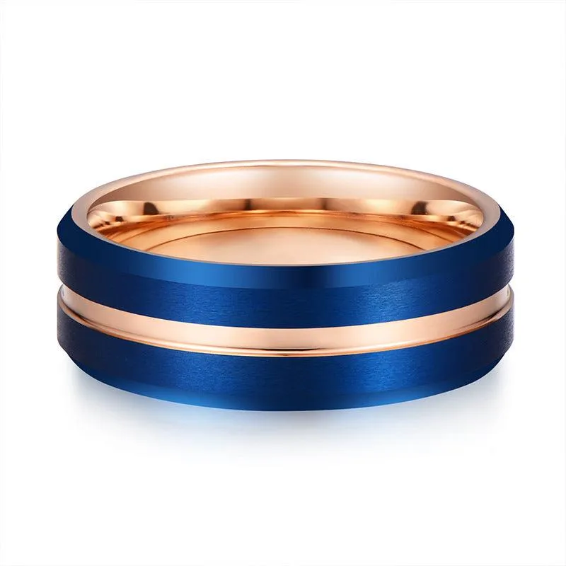 Electroplated Blue Gold Men's Tungsten Steel Ring