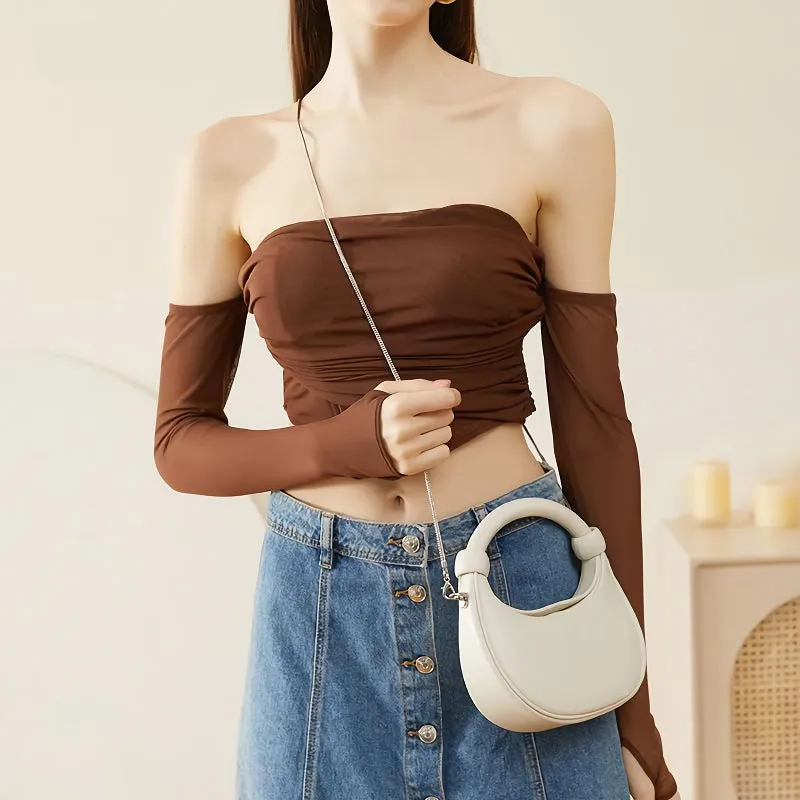 Elegant Rose Pink Leather Crescent Crossbody Bag