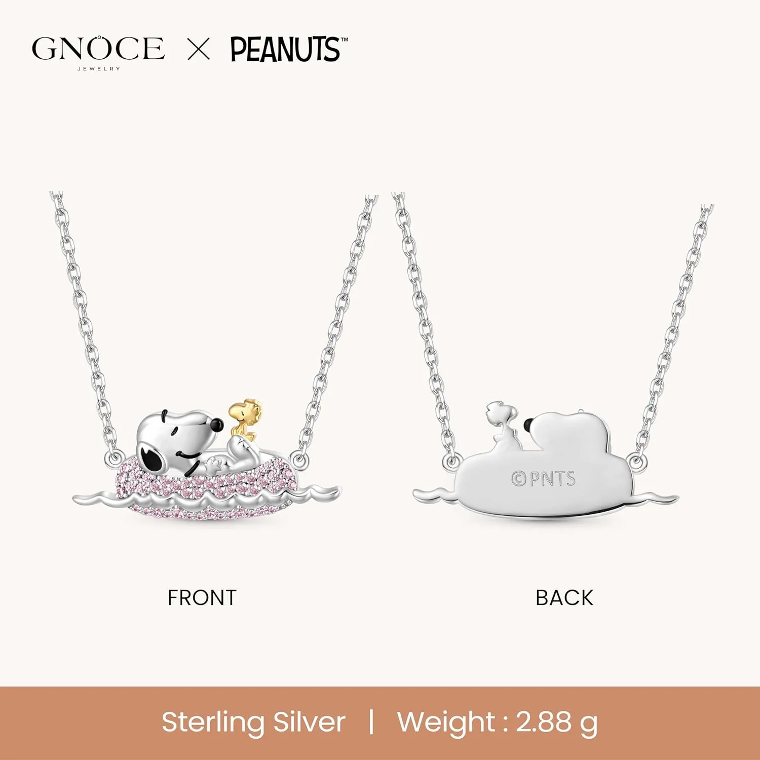 GNOCE Peanuts with Woodstock Rafting Necklace for Women, S925 Sterling Silver Pendant Necklace for Her Wife, Valentines Day, Mothers Day Jewelry Gift