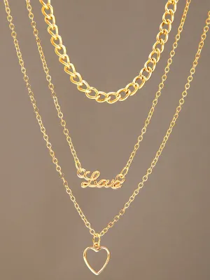 Heart Decor Love Letters Layered Chain Choker for Women Girls Accessories