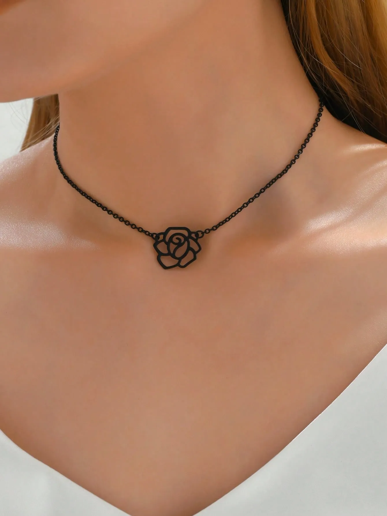 Hollow Out Flower Decor Black Necklace Dainty Necklace Novelty Necklace Creative