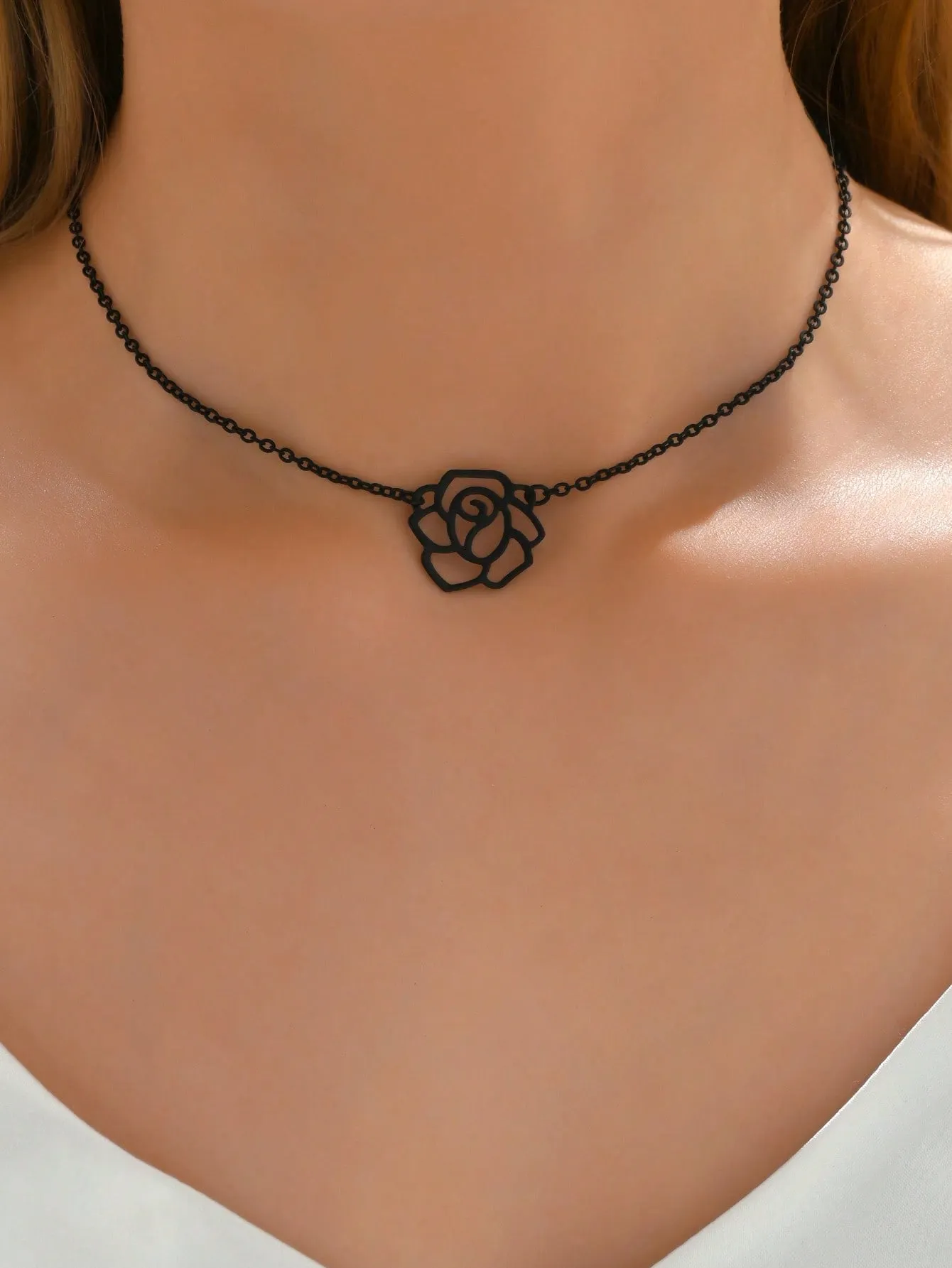 Hollow Out Flower Decor Black Necklace Dainty Necklace Novelty Necklace Creative