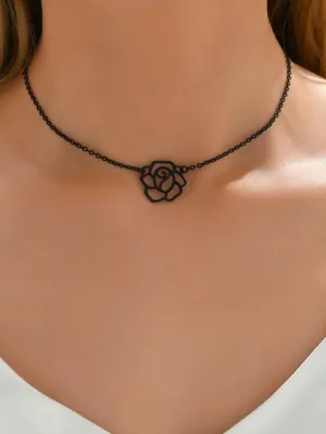 Hollow Out Flower Decor Black Necklace Dainty Necklace Novelty Necklace Creative