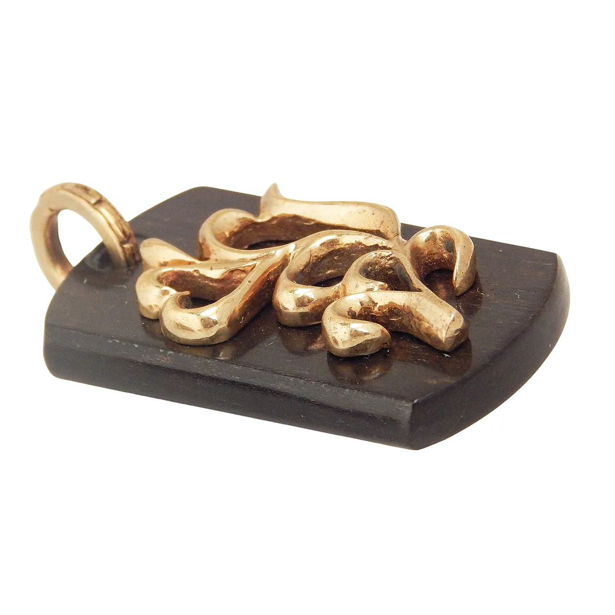 MARCOS - "IVY HEART" Pendant in Ebony Wood and Gold Plated Silver