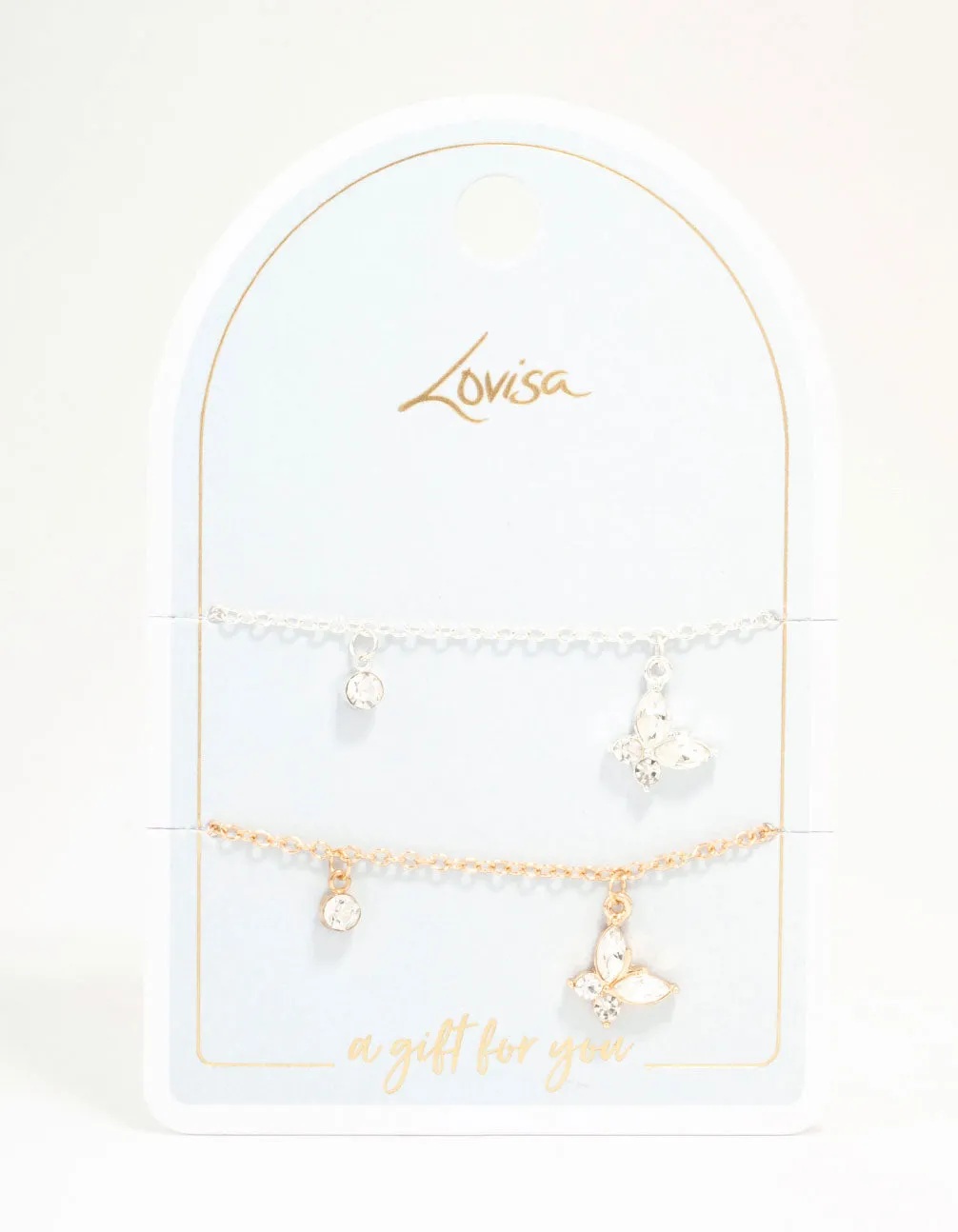 Mixed Metals Diamante Butterfly Bracelets 2-Pack