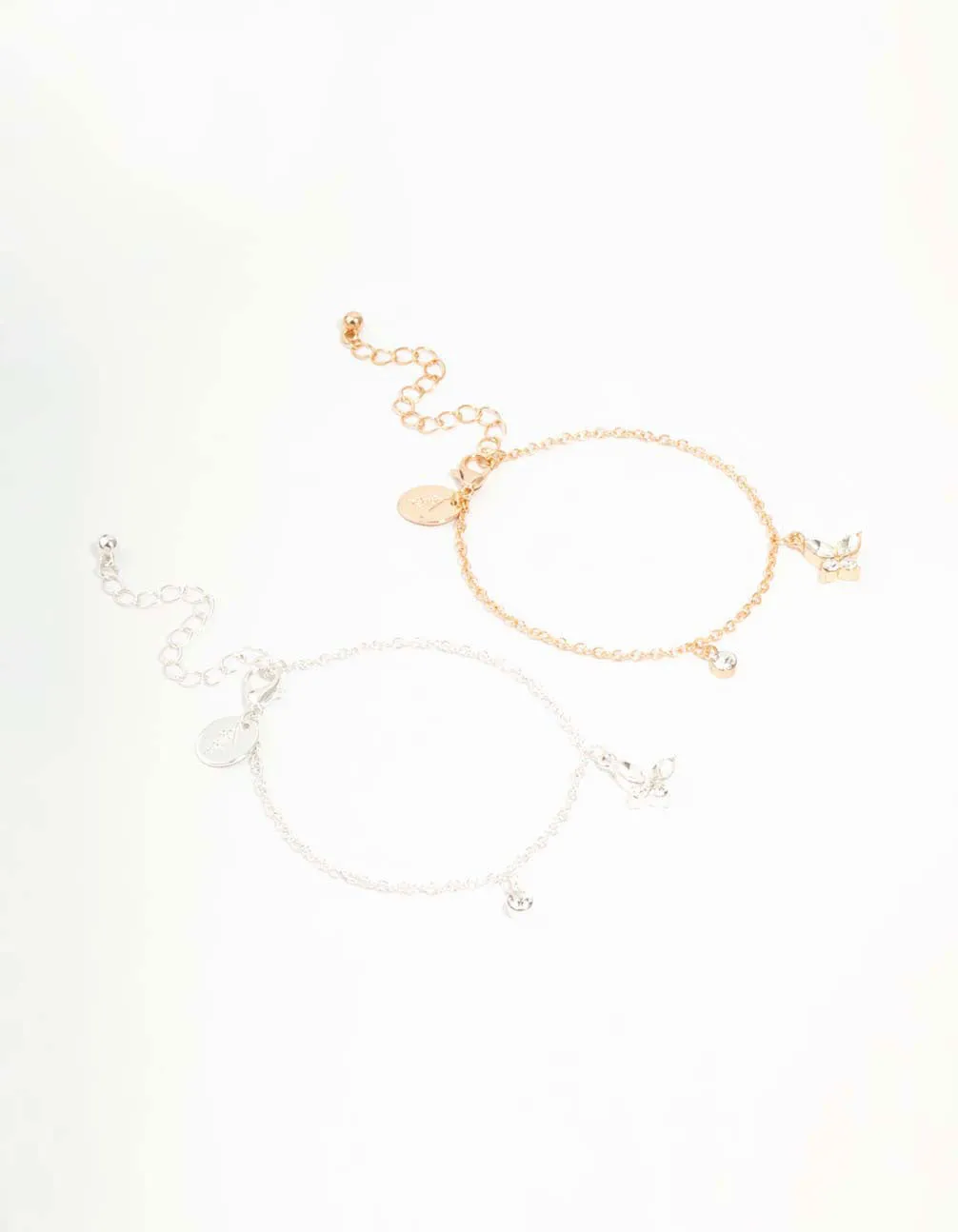 Mixed Metals Diamante Butterfly Bracelets 2-Pack