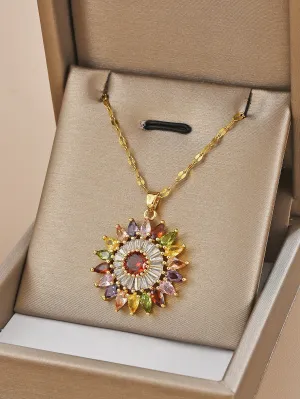 Multicolor Cubic Zirconia Flower Charm Necklace for Women Jewelry for Women