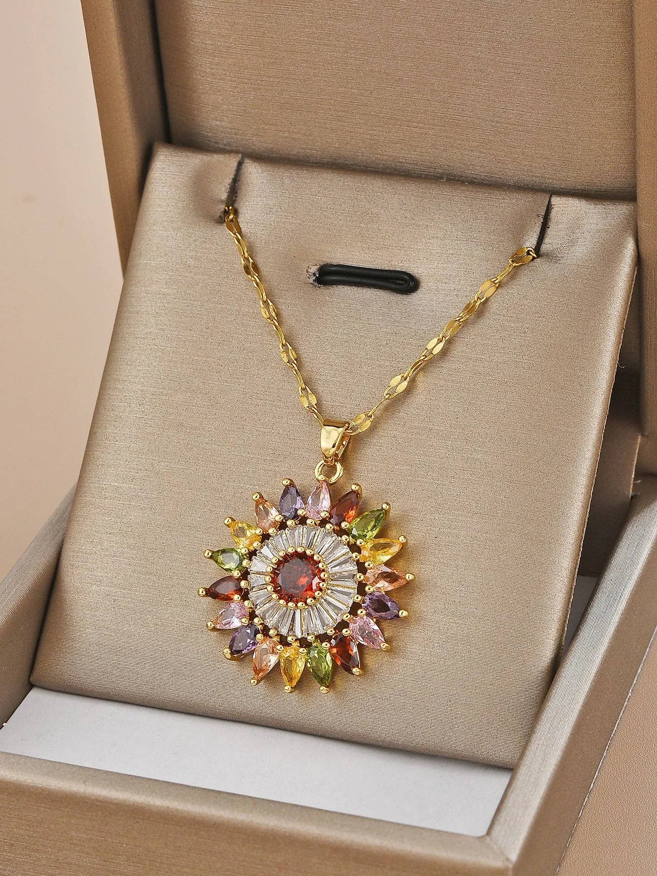 Multicolor Cubic Zirconia Flower Charm Necklace for Women Jewelry for Women