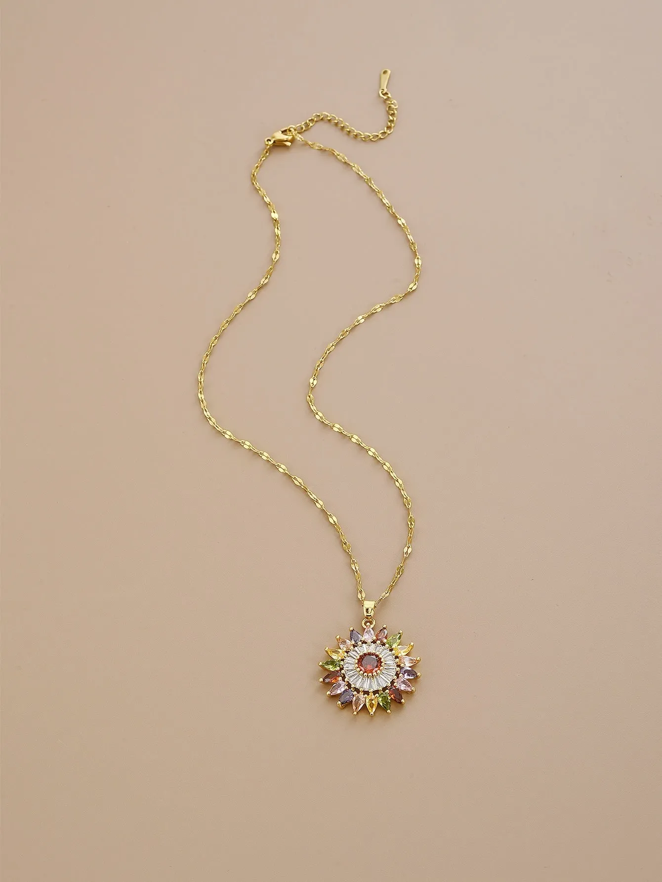 Multicolor Cubic Zirconia Flower Charm Necklace for Women Jewelry for Women
