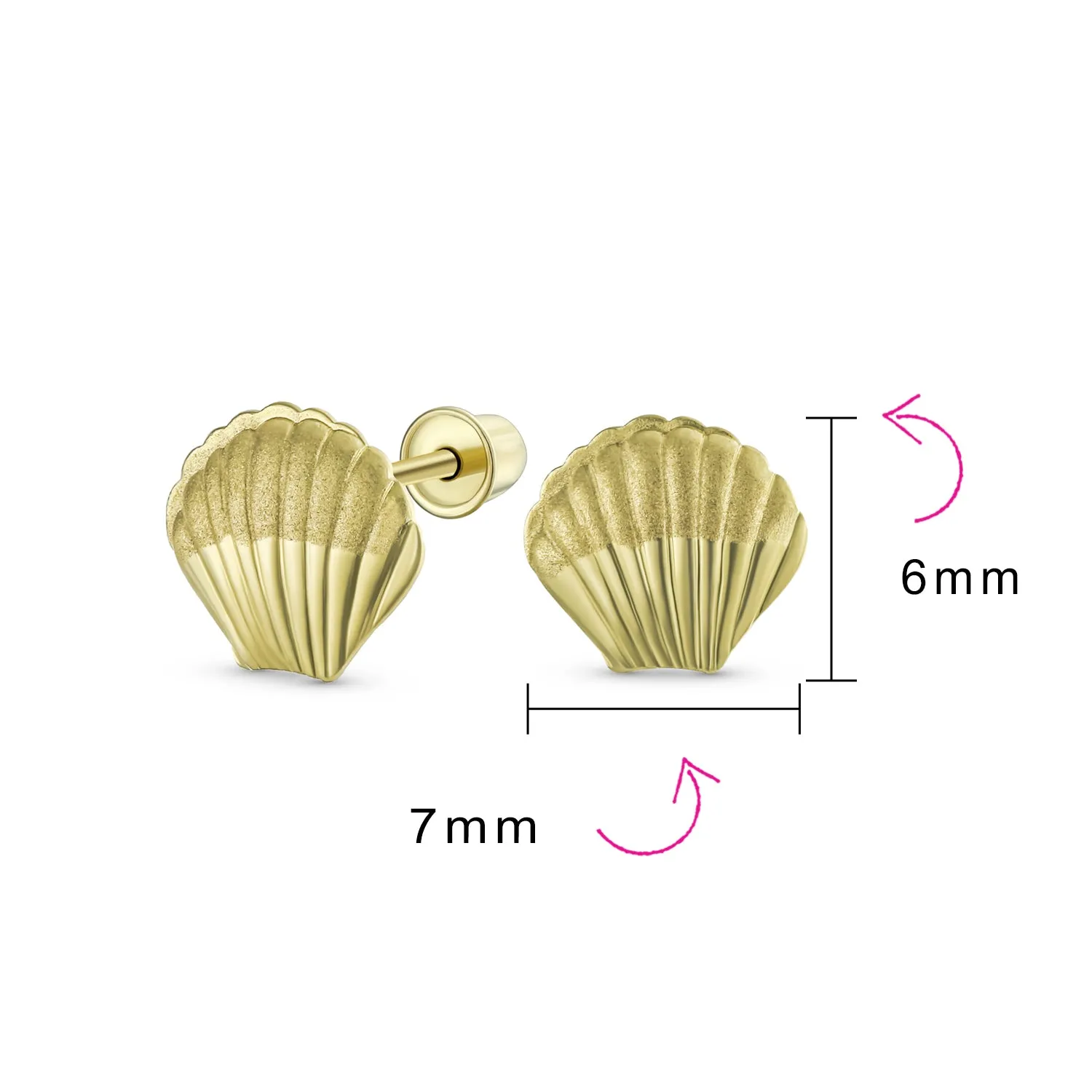Petite Nautical Clam Shell 14K Gold Stud Earrings with Secure Screw Back