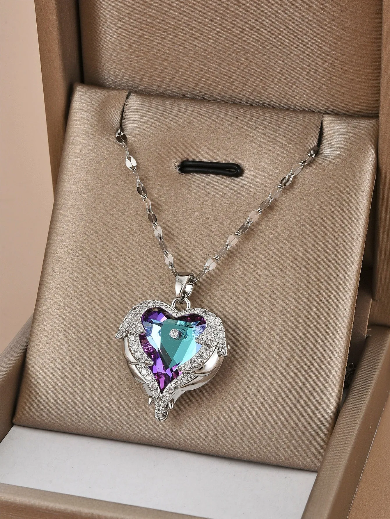 Purple Rhinestone Heart Charm Necklace for Women Jewelry for Women Necklace