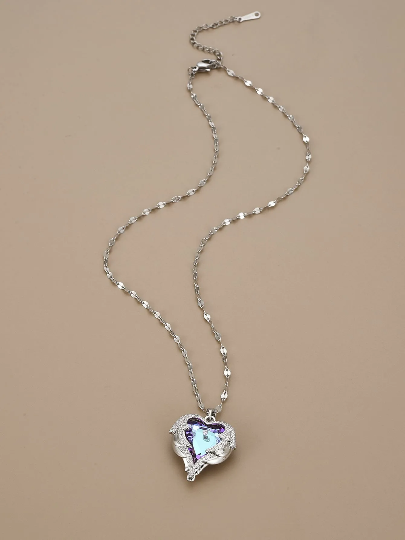 Purple Rhinestone Heart Charm Necklace for Women Jewelry for Women Necklace