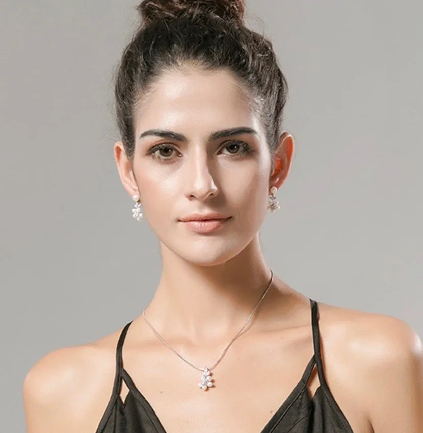 "Liv" - Pearl and Cubic Zirconia Bridal Necklace and Earrings Set