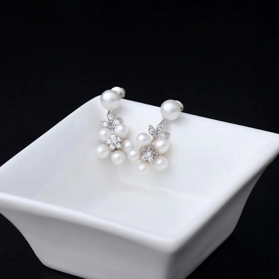 "Liv" - Pearl and Cubic Zirconia Bridal Necklace and Earrings Set