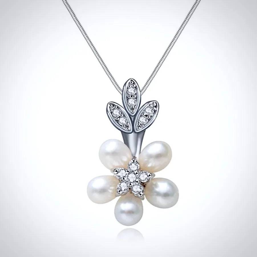 "Liv" - Pearl and Cubic Zirconia Bridal Necklace and Earrings Set