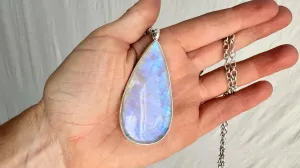 Rainbow Moonstone and Silver Pendant Necklace. SCRATCH N DENT. Sterling Silver Chain. 2286. Natural Stone . Handmade.