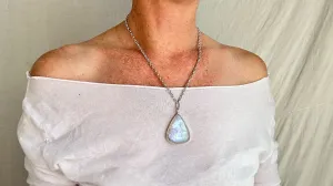 Rainbow Moonstone and Silver Pendant Necklace. Sterling Silver Chain. 2290
