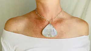 Rainbow Moonstone and Silver Pendant Necklace. Sterling Silver Chain