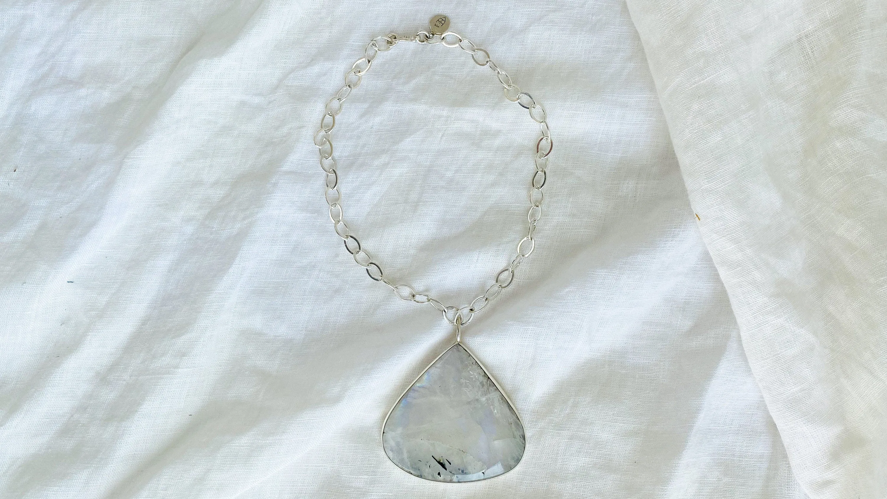 Rainbow Moonstone and Silver Pendant Necklace. Sterling Silver Chain