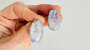 Rainbow Moonstone Post Earrings. Handmade Sterling Silver Jewelry. Small Gift for Her. 0910