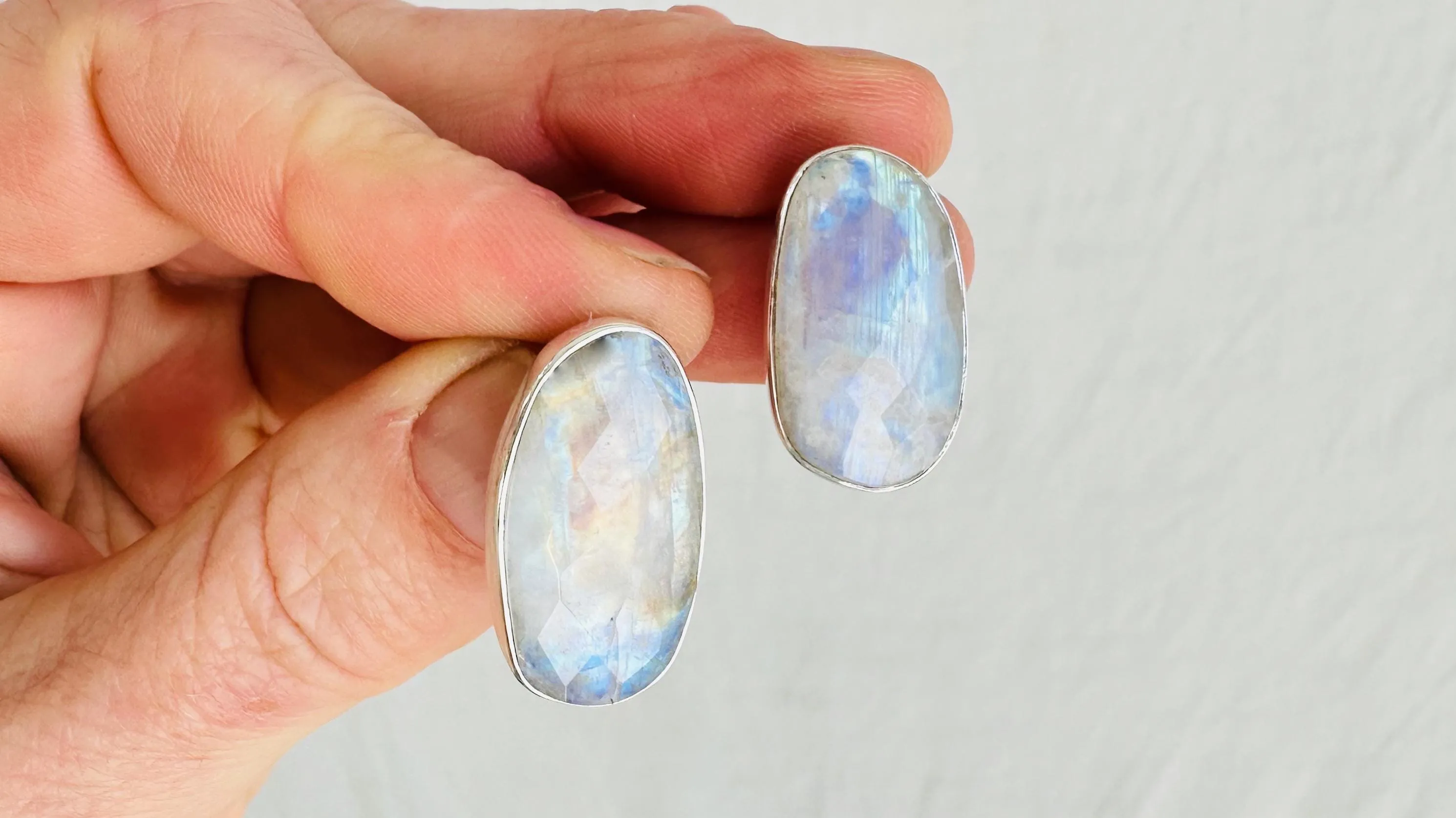 Rainbow Moonstone Post Earrings. Handmade Sterling Silver Jewelry. Small Gift for Her. 0910