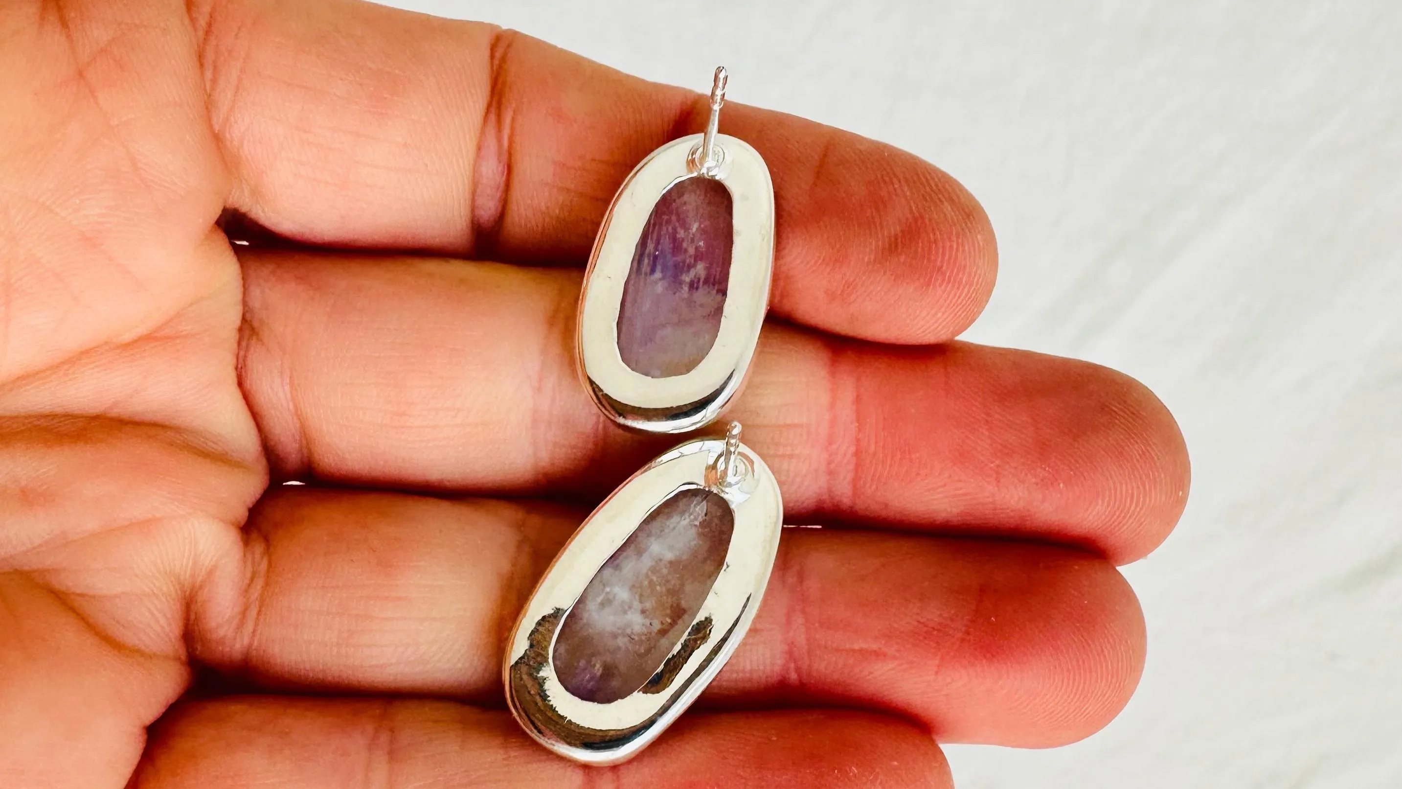 Rainbow Moonstone Post Earrings. Handmade Sterling Silver Jewelry. Small Gift for Her. 0910