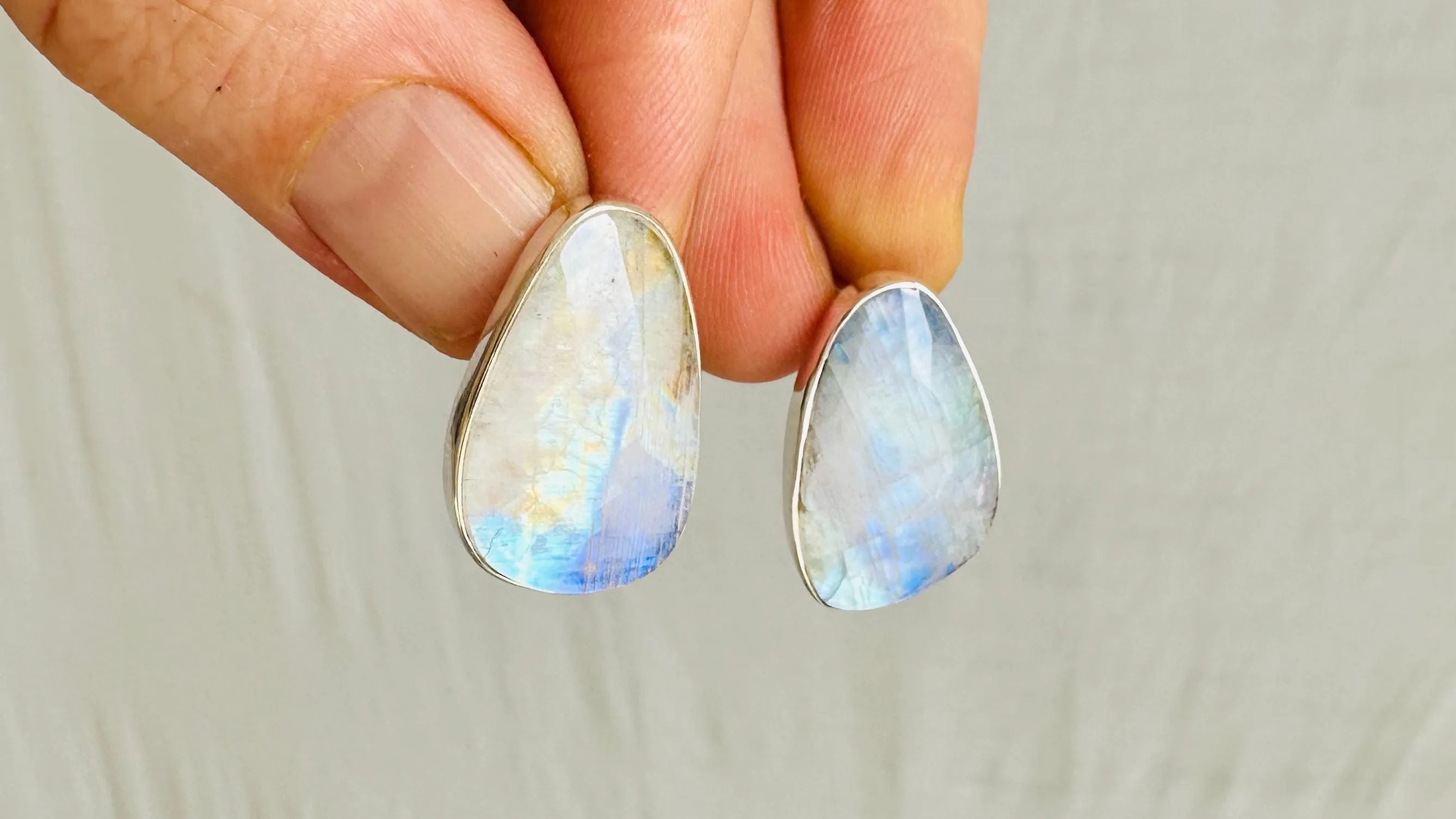 Rainbow Moonstone Post Earrings. Handmade Sterling Silver Jewelry. Small Gift for Her 0931
